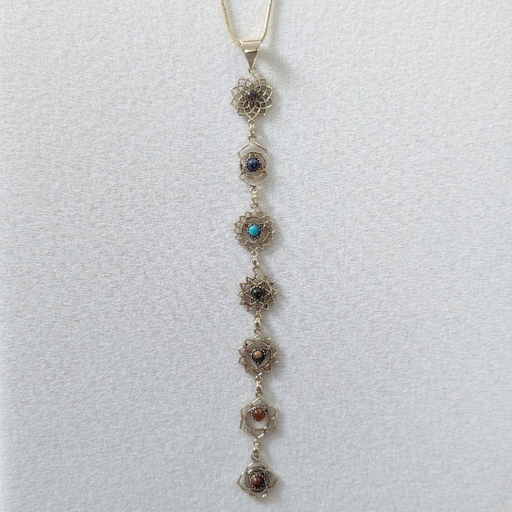 Chakra Symbols with Stones Brass Pendant Necklace
