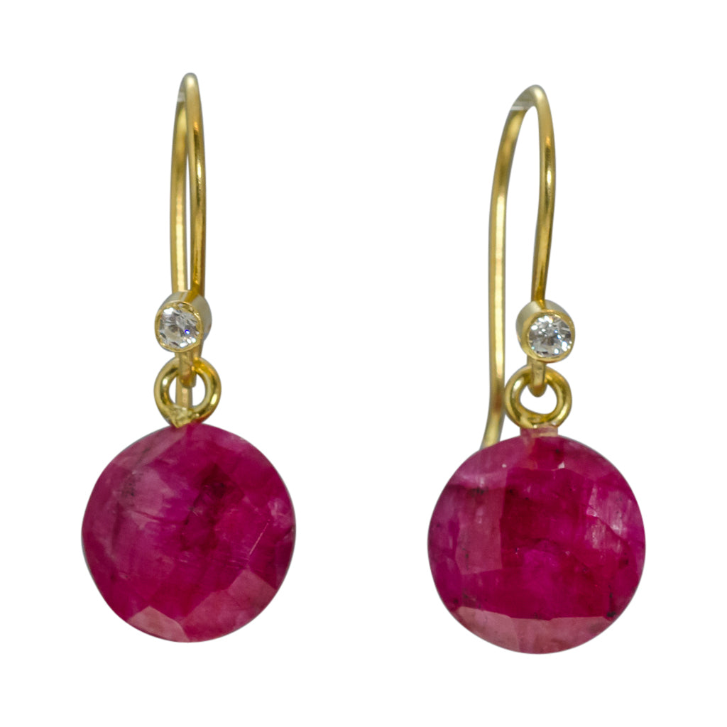 cute simple ruby pink vermeil gold dangle circle earring
