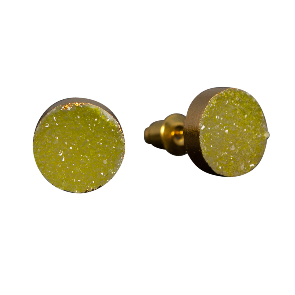 simple cute sparkle lime green druzy stone vermeil post stud earrings