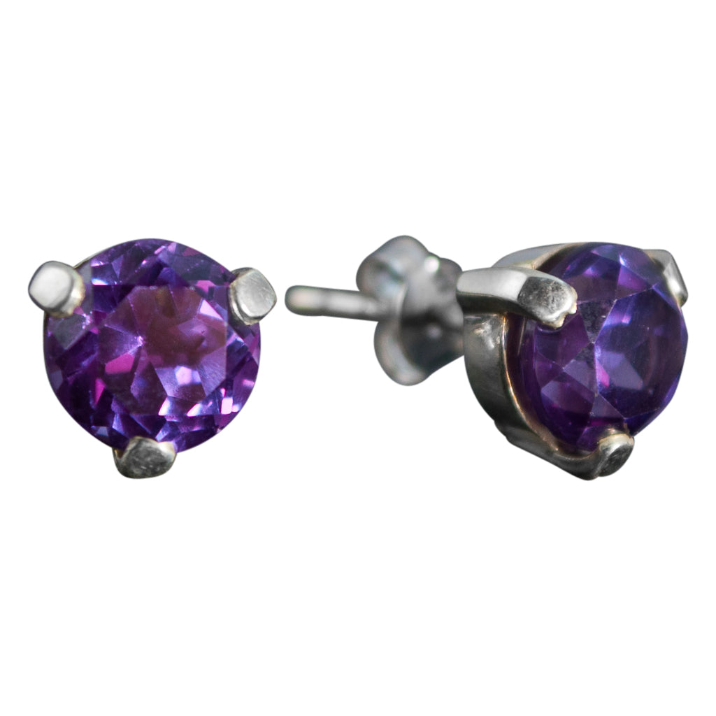 Purple Stud Silver Cute Round Faceted Post
