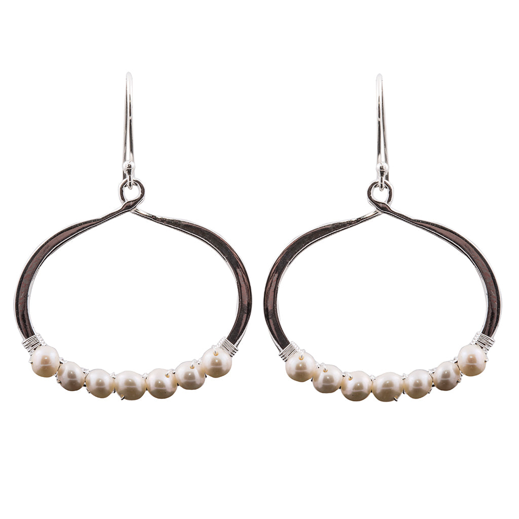 Dangle sterling silver pearl circle earring