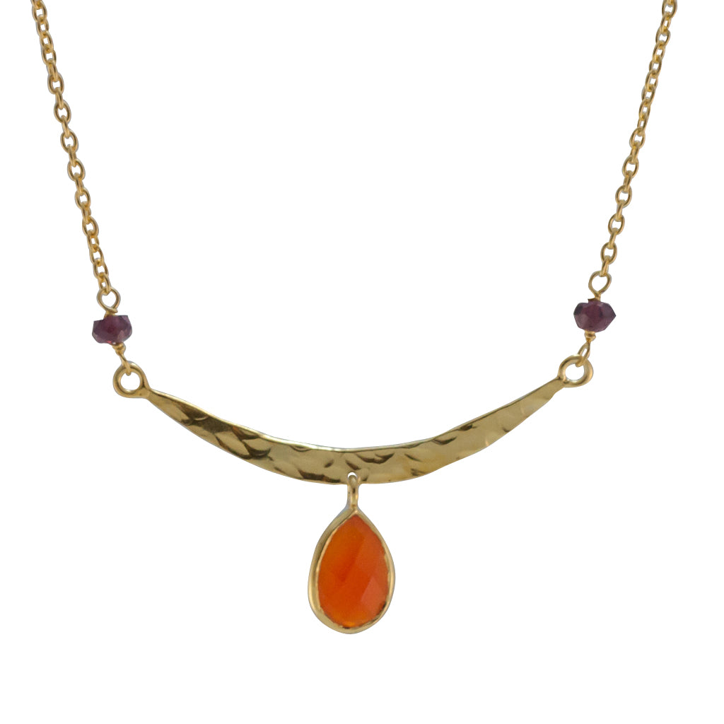 Bar Necklace Hammered Carnelian Orange Drop Belize Vermeil Gold Pretty Stylish Trendy Boho