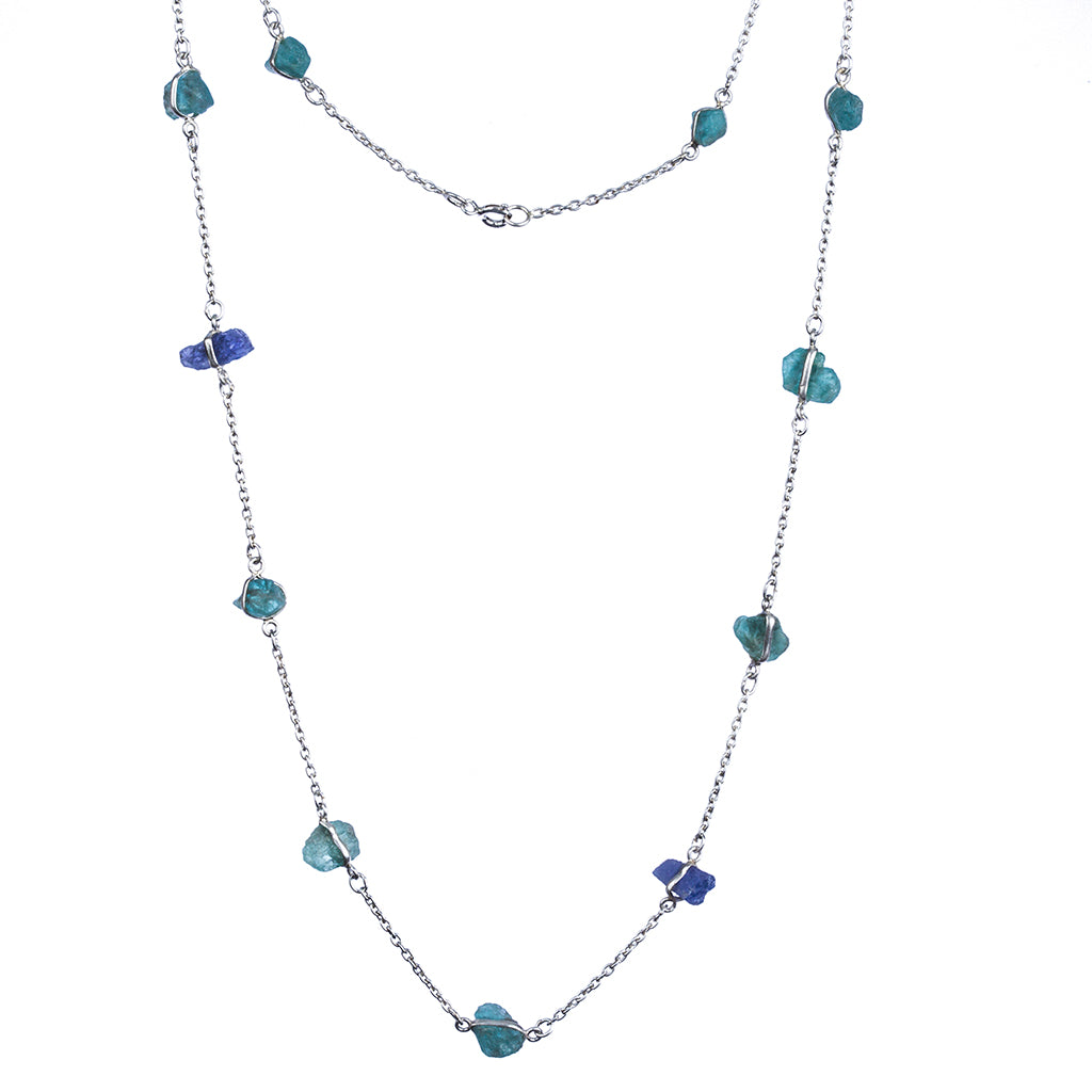 Silver blue apatite raw stone necklace affordable pretty 