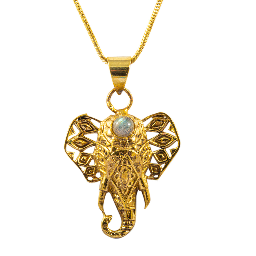 Elephant Head Brass Pendant Necklace