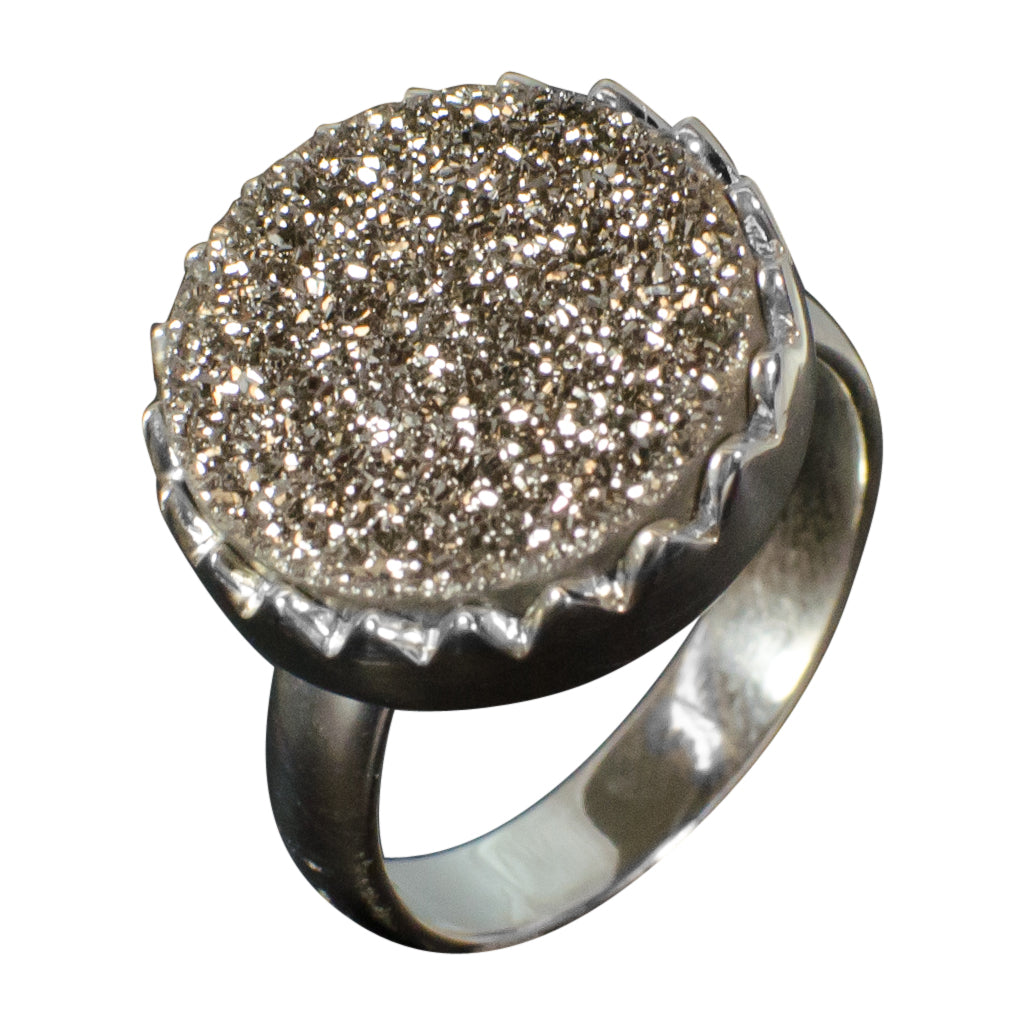 Sparkle Silver Druzy Stone Ring Trendy Shine Large Circle