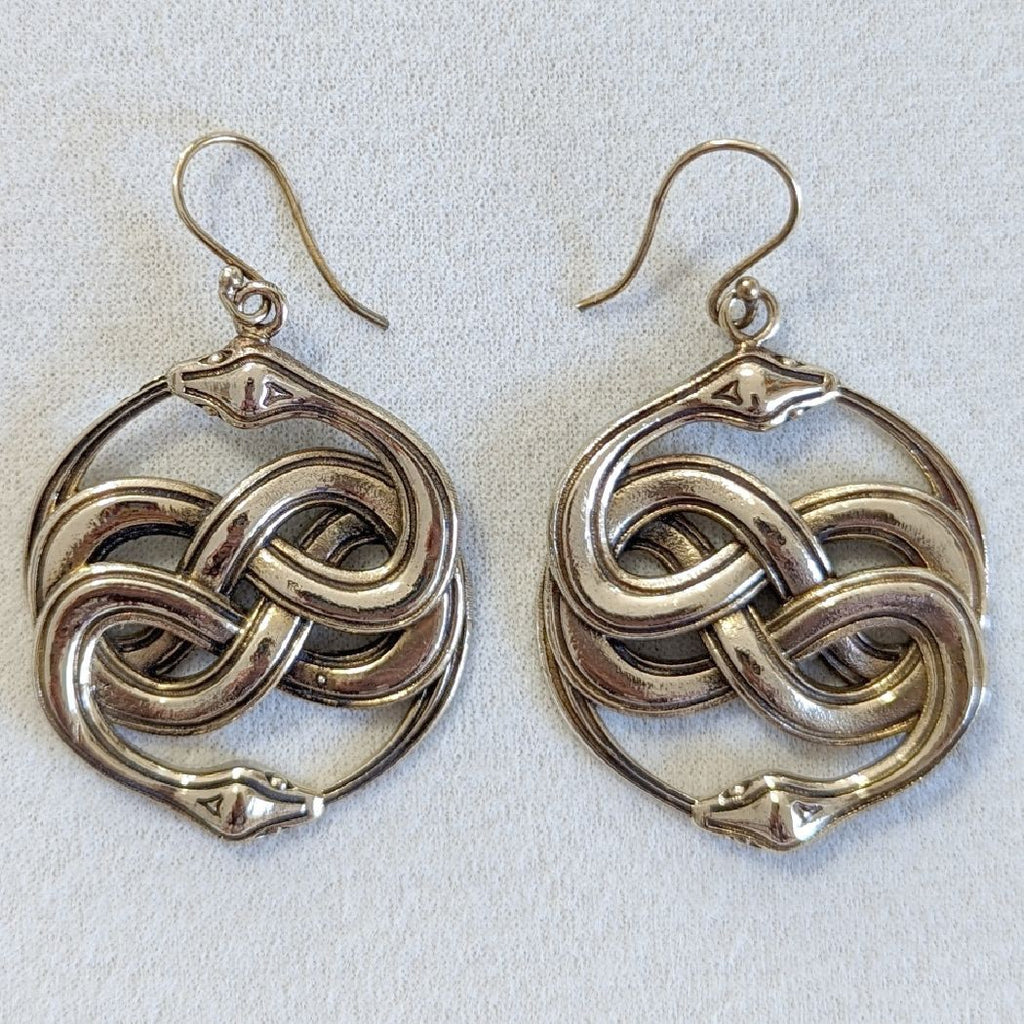 Celtic Knotted Snake Brass Dangle Earrings