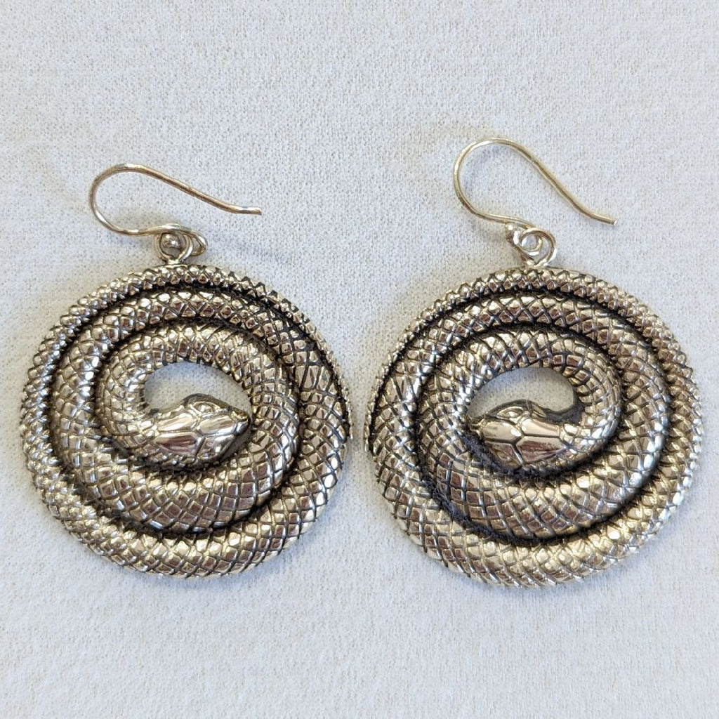 Coiled Snake Brass Dangle Earrings