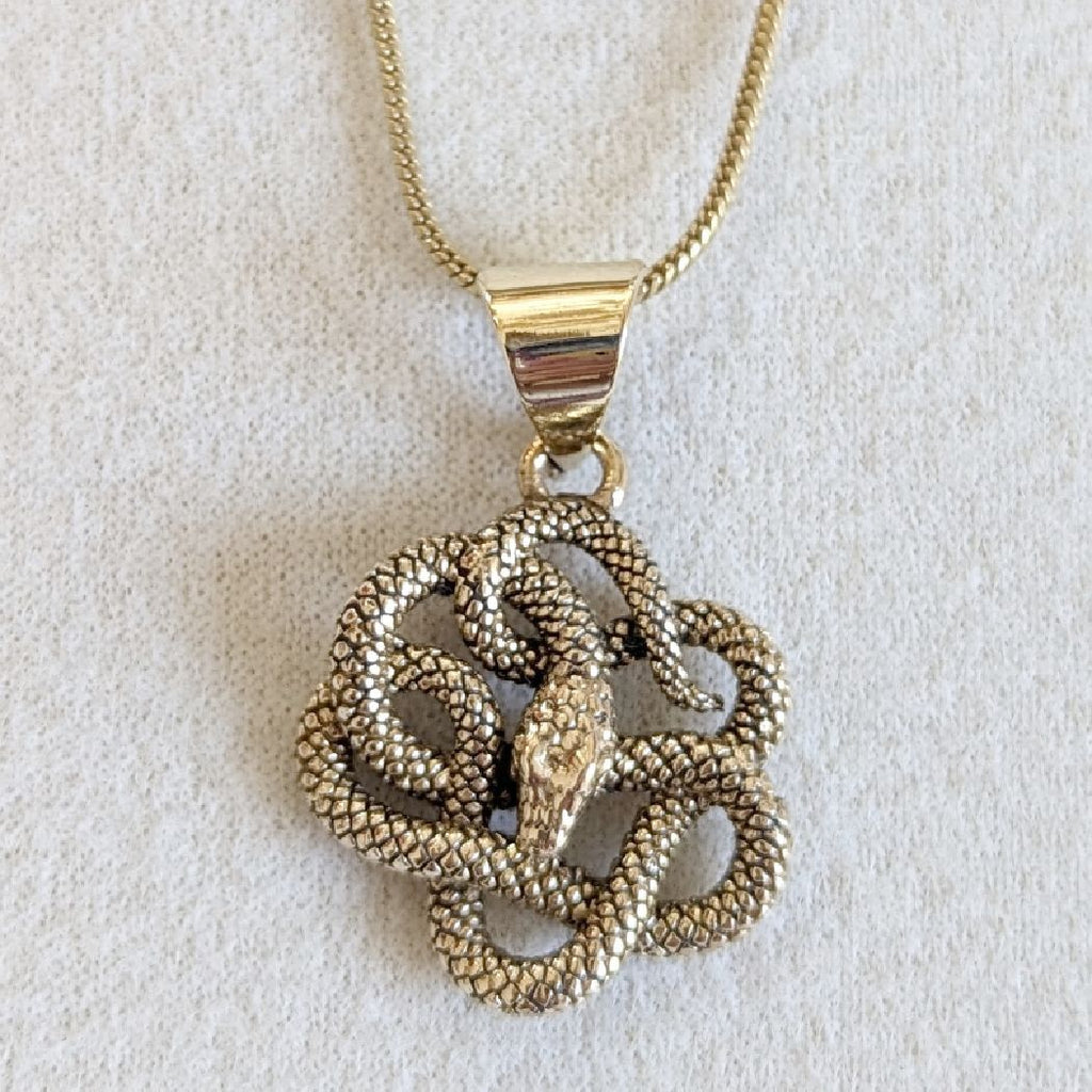 Knotted Snake Brass Pendant Necklace
