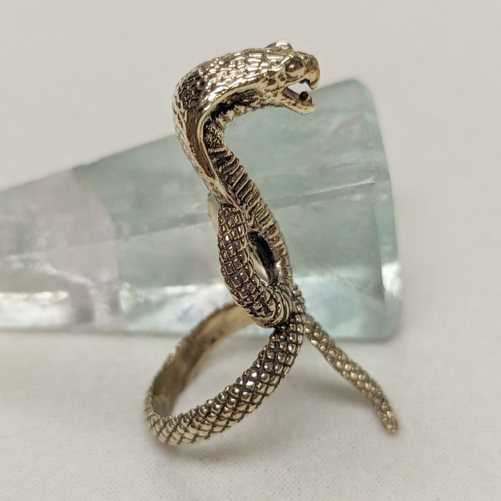 Striking Cobra Brass Snake Ring