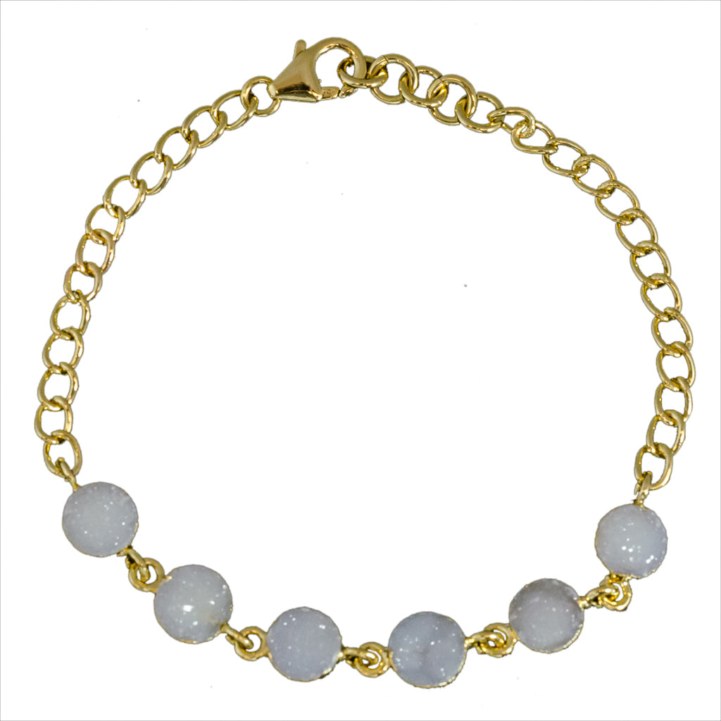 Gold Vermeil White Druzy Bracelet Cute Tendy Delicate Stone 
