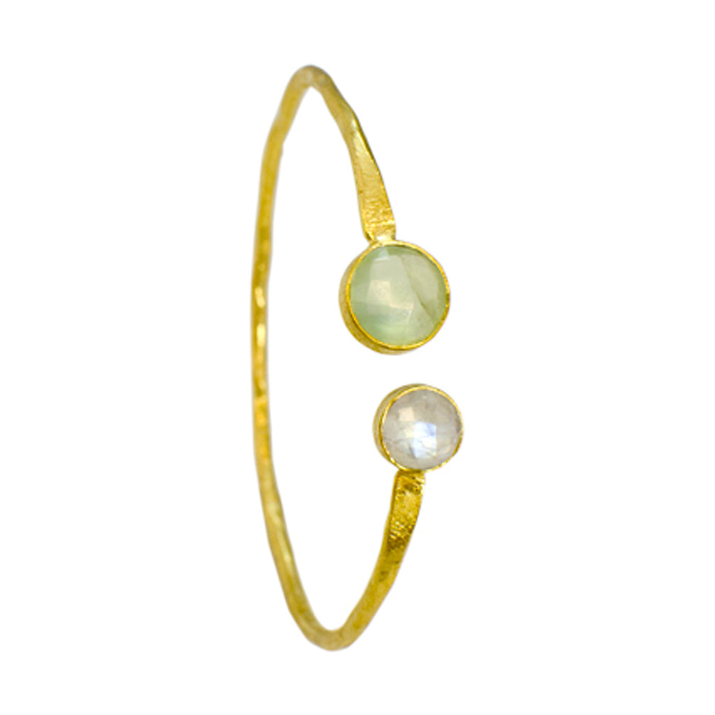 gold vermeil brushed vermeil cuff bracelet bangle prehnite rainbow moonstone green