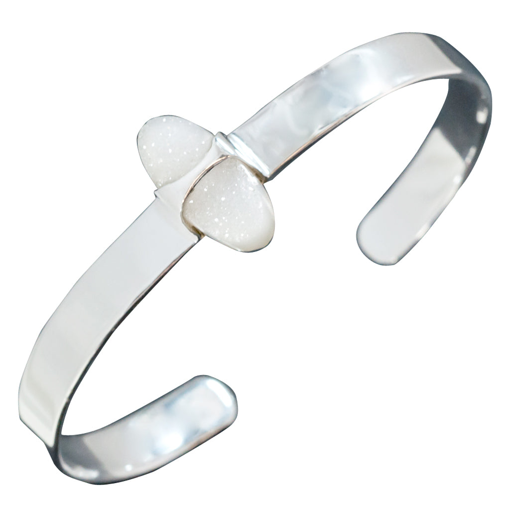 cute white druzy stone cuff silver bracelet 