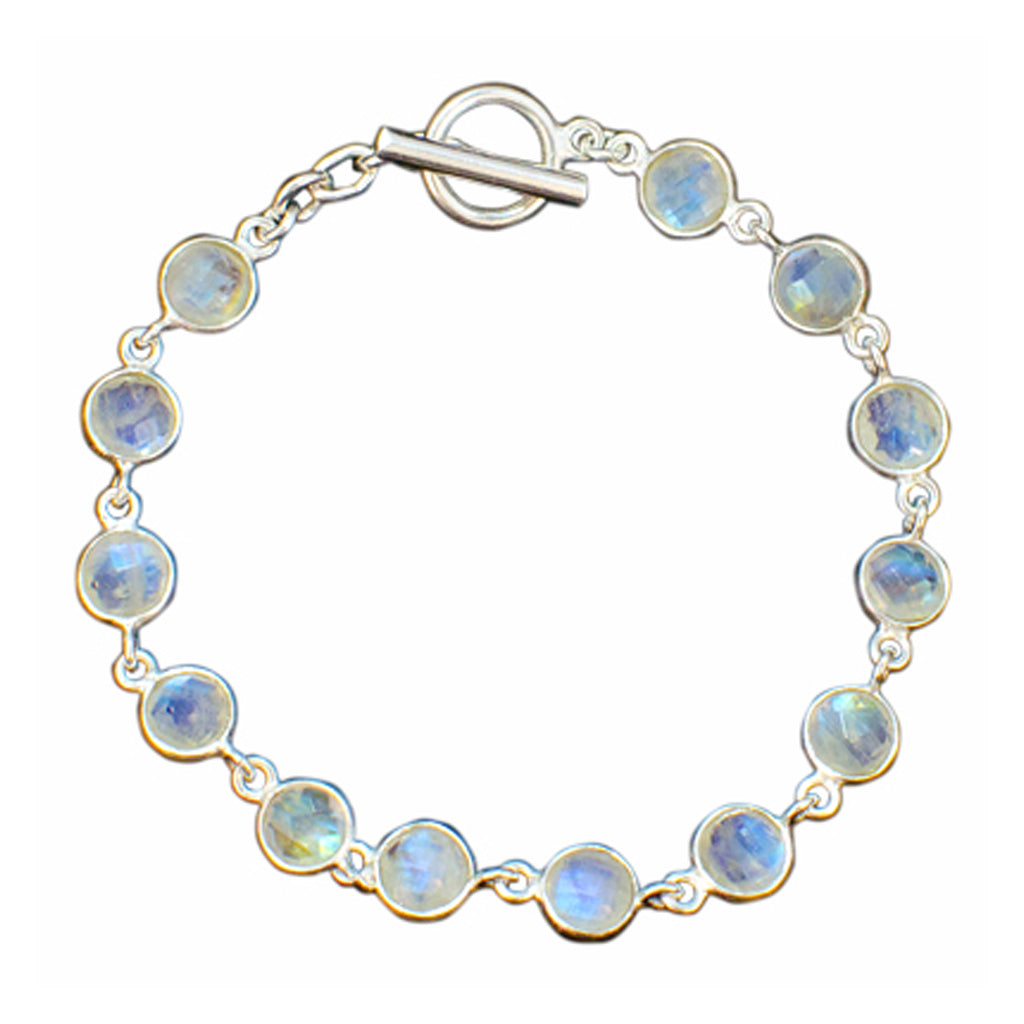 cute dainty rainbow moonstone blue silver bracelet 