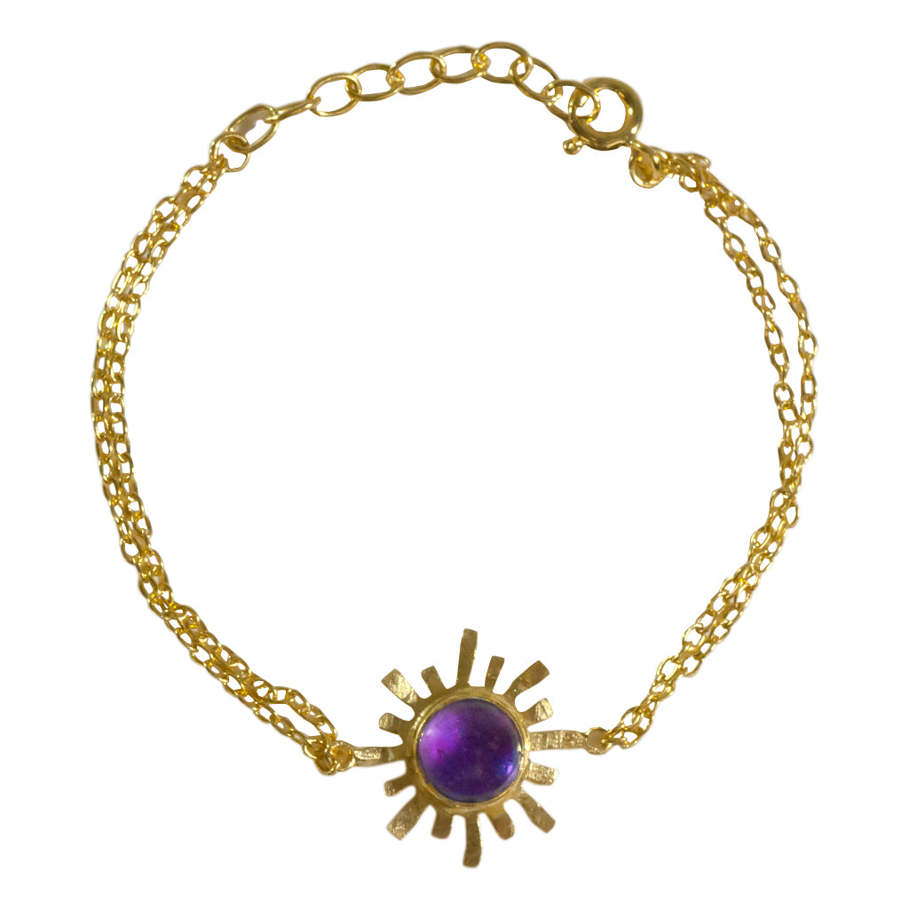 Shine Stone Glow Bracelet Purple Amethyst Gold Vermeil Sun Pretty Boho Stylish Trendy