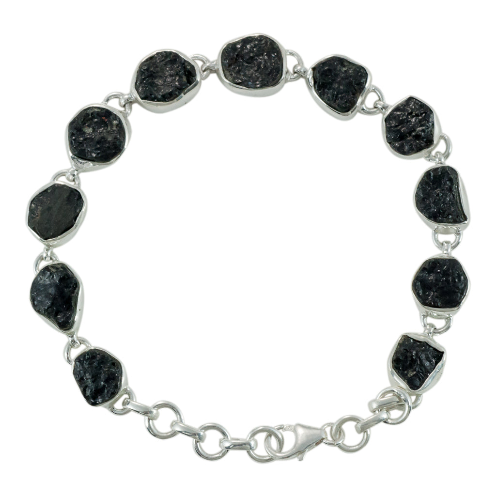 Black tourmaline silver raw stone bracelet boho look affordable 