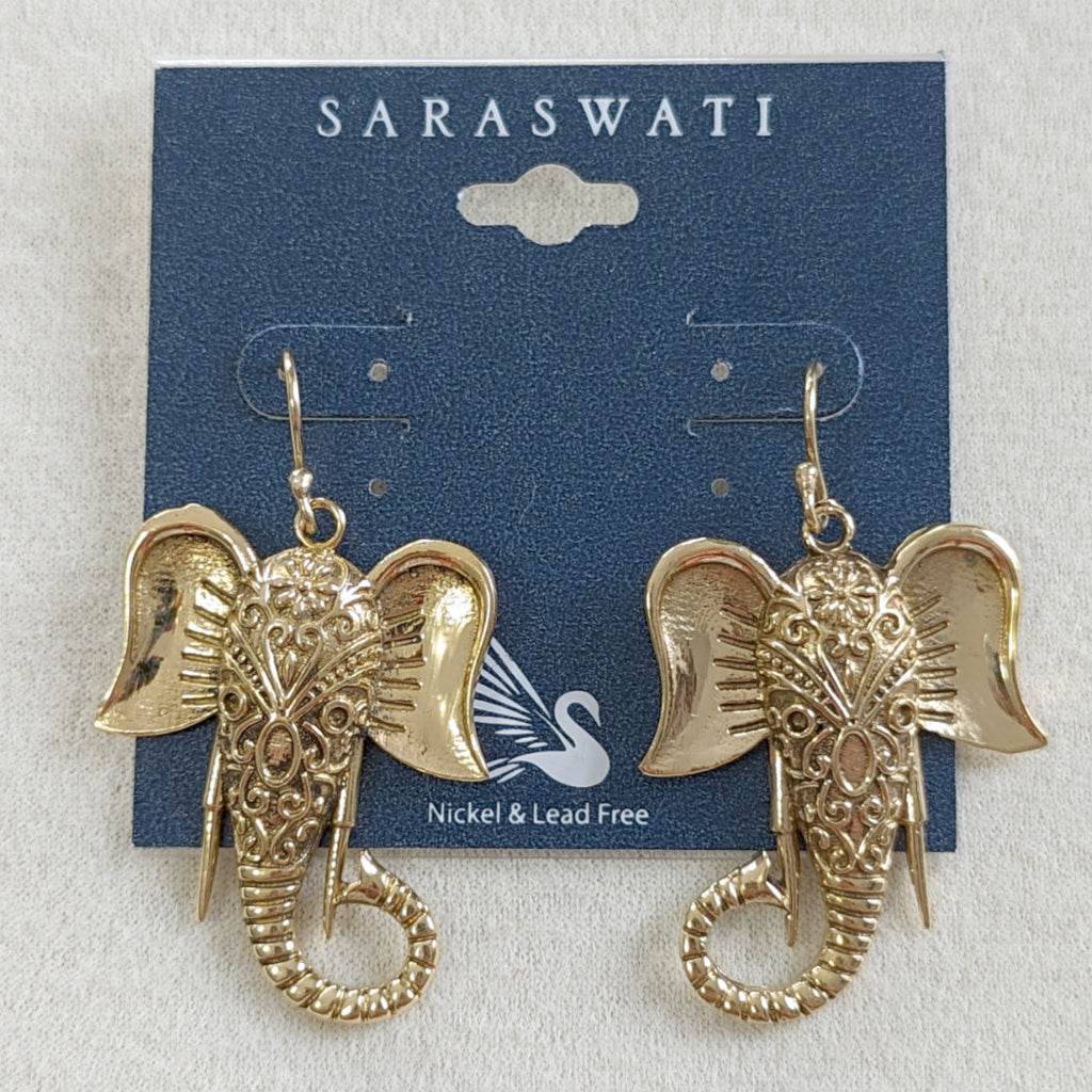 Elephant Brass Dangle Earrings