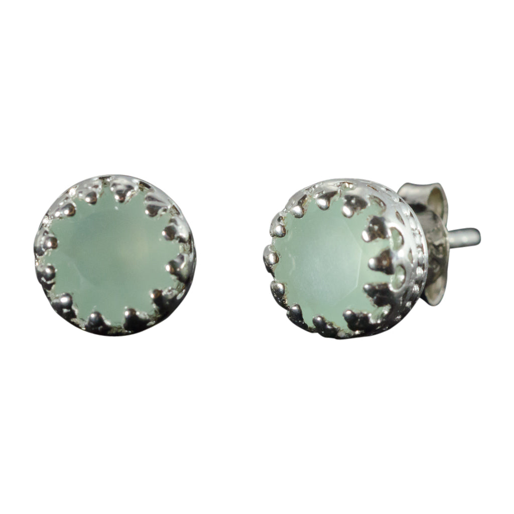 Sterling Silver Light Blue Chalcedony Stud Post Small Circle