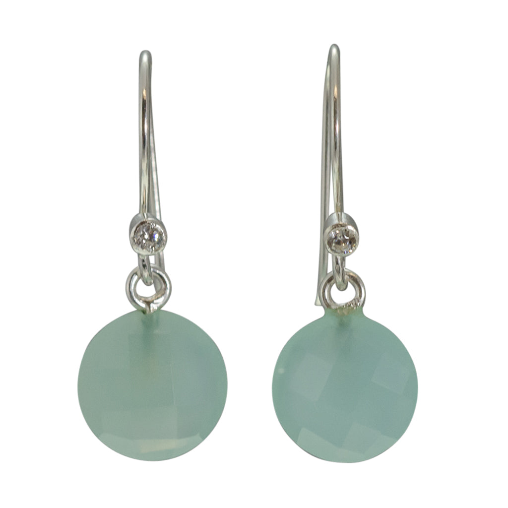 cute simple chalcedony light blue green mint silver dangle circle earrings