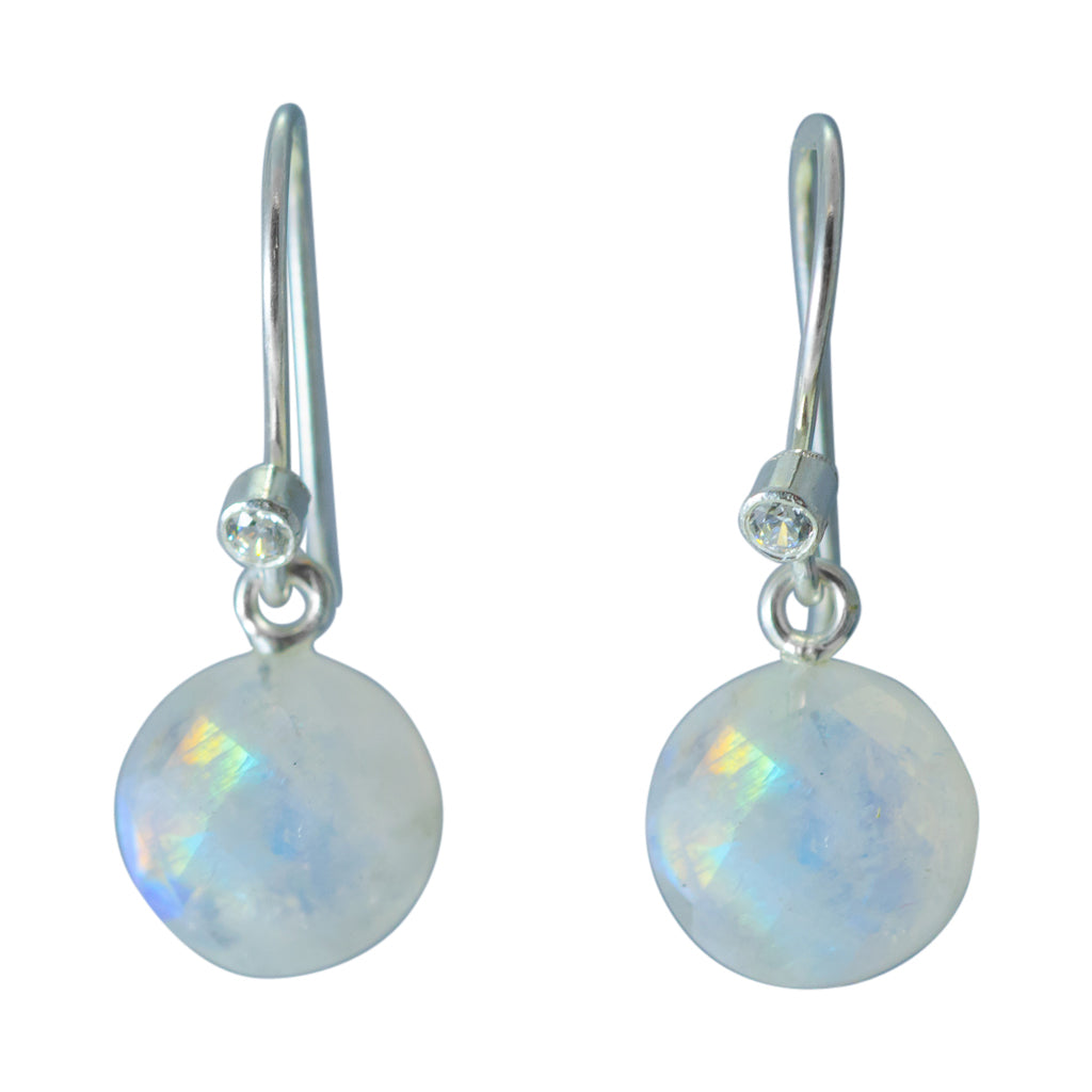 cute simple rainbow moonstone silver circle dangle earring 
