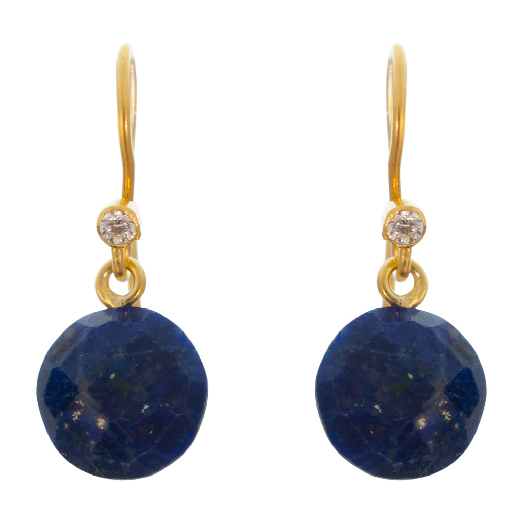 cute simple lapis navy blue vermeil gold dangle circle earrings