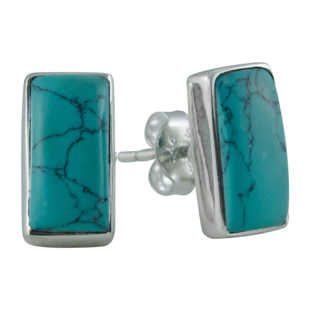 boho cute trendy silver turquoise post stud earrings rectangle 