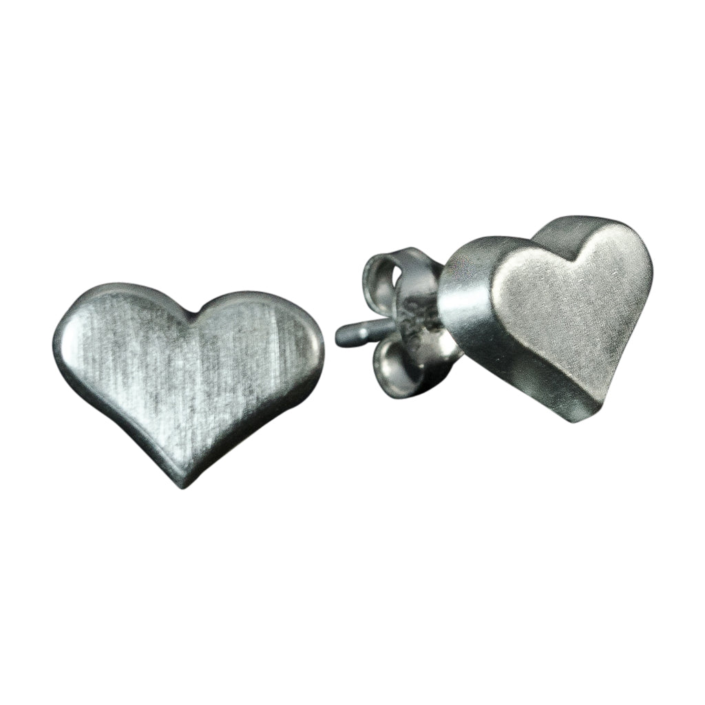 brushed silver heart post stud earring cute simple dainty 