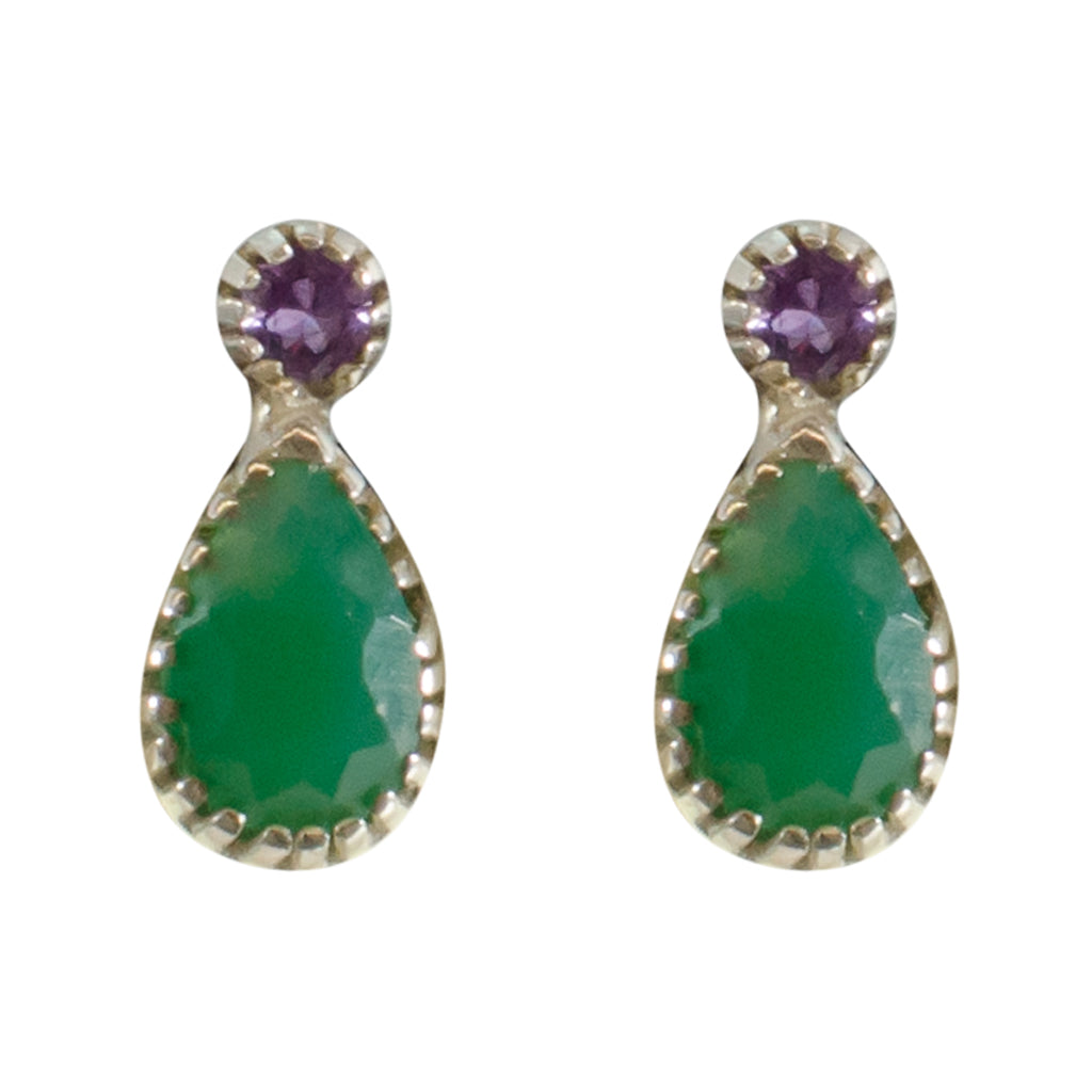 Green Purple Onyx Amethyst Pretty Post Stud Earring Cute Delicate Simple Lovely Style Stone 