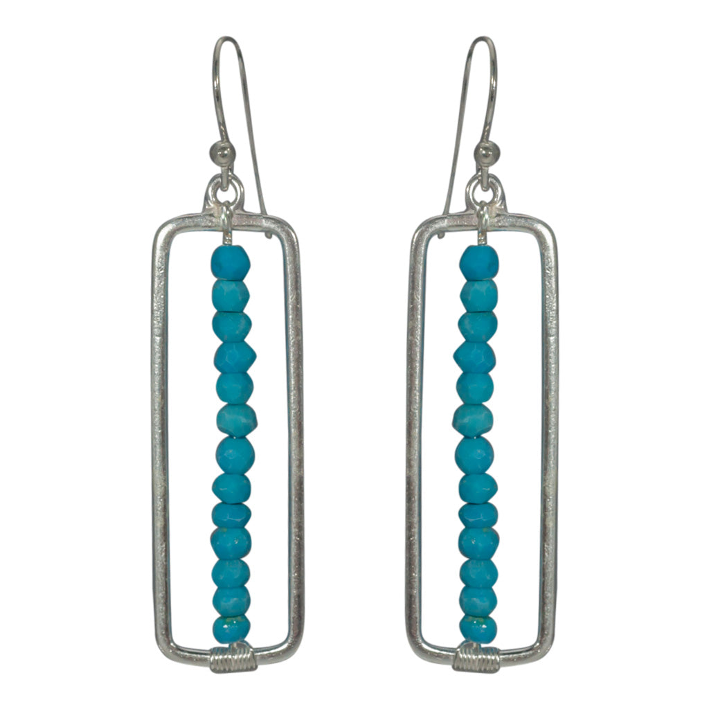 Silver Turquoise Earring Flag Rectangle Beaded Affordable Blue  Stylish 