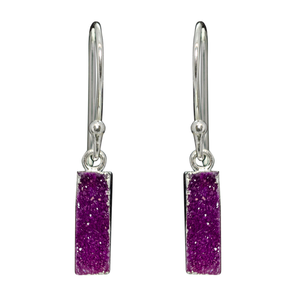 Purple Druzy Silver Dangle Earring Sparkle Shinny Cute Pretty Boho Stylish Trendy 