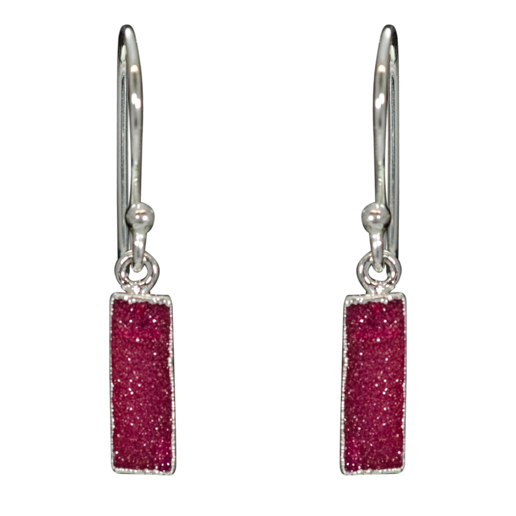 Pink Rose Druzy Silver Dangle Earring Pretty Cute Boho Style Trendy Sparkle Shinny 