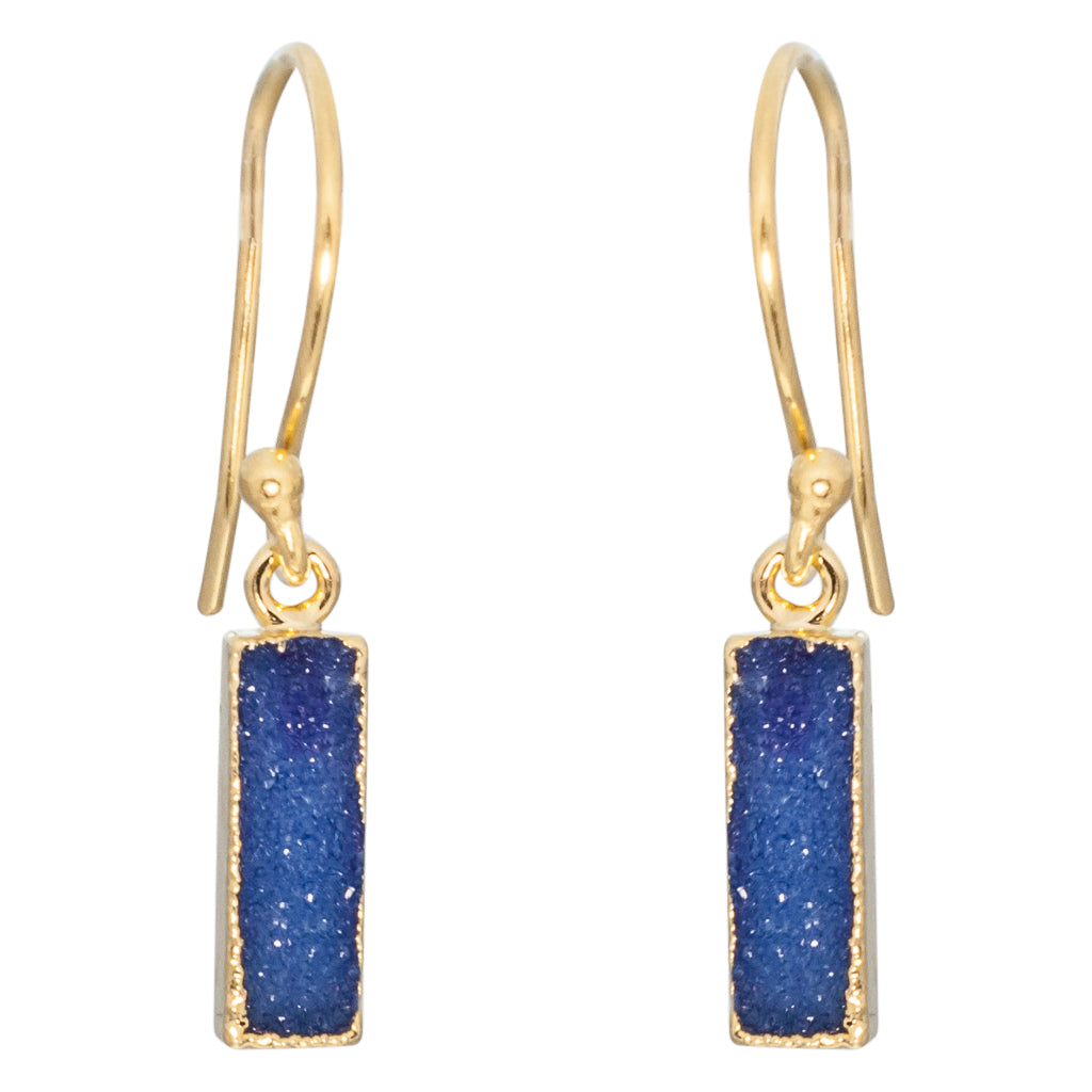 Blue Gold Vermeil Dangle Druzy Earring Cute Pretty Boho Trendy Sparkle Shinny 