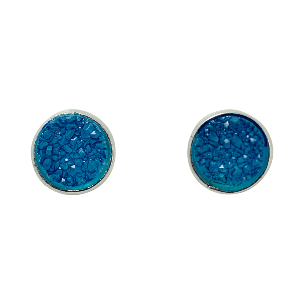 cute simple sparkle aqua blue silver post stud earrings 