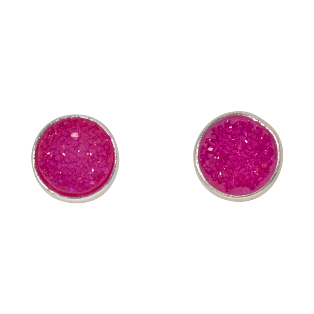 cute simple sparkle rose pink silver post stud earrings 
