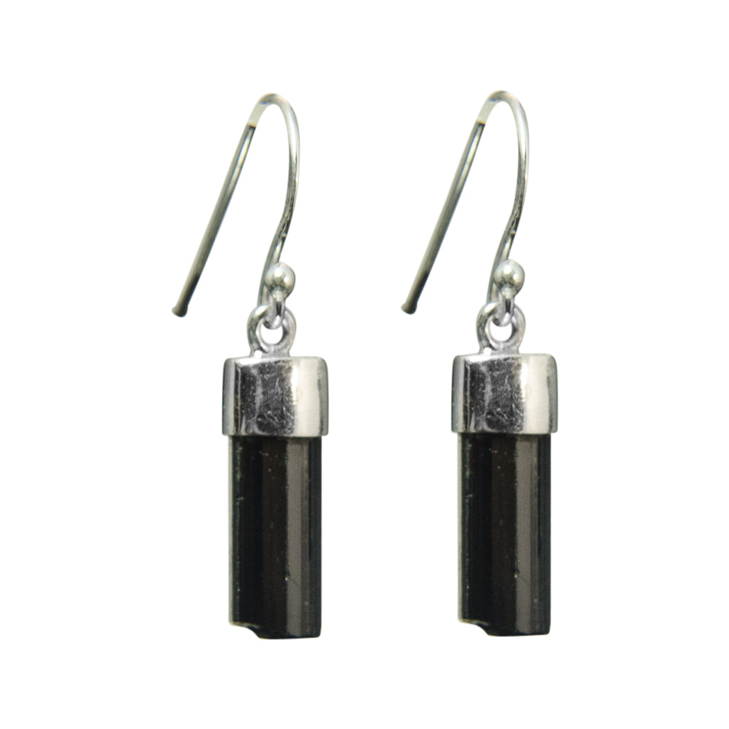 Dangle Sterling Silver Black Tourmaline Cylinder Natural Simple Small Cute