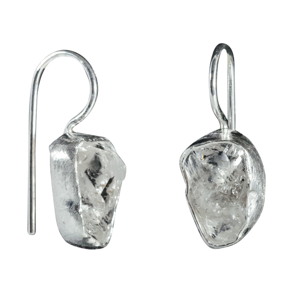 Diamond Pretty Elegant Sophisticated Rock Stone Earring Charm Silver Brushed Simple