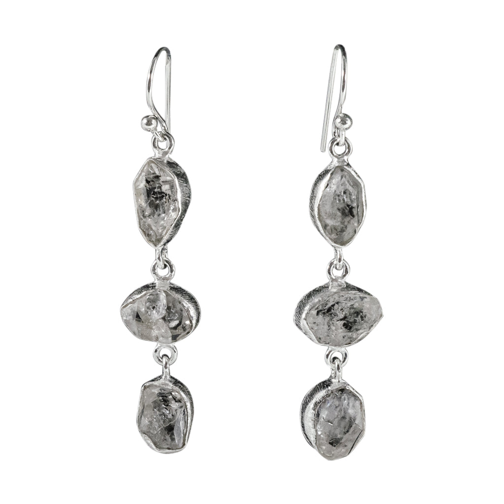 Brushed Silver Dangle Earring Trendy Boho Stylish Cute Diamond Treasure 