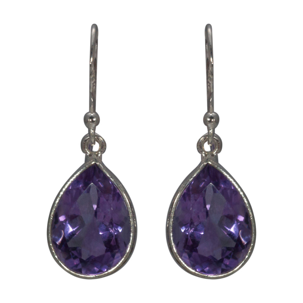 Amethyst Earring Stone Faceted Teardrop Silver Affordable Trendy Delicate Stylish Jewelry 