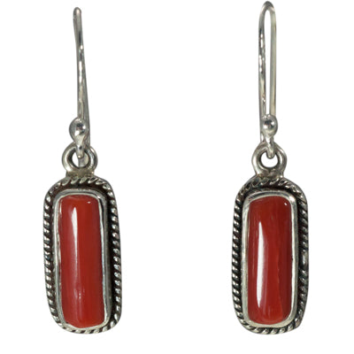 Earring Silver Bezel coral Stone affordable boho style 