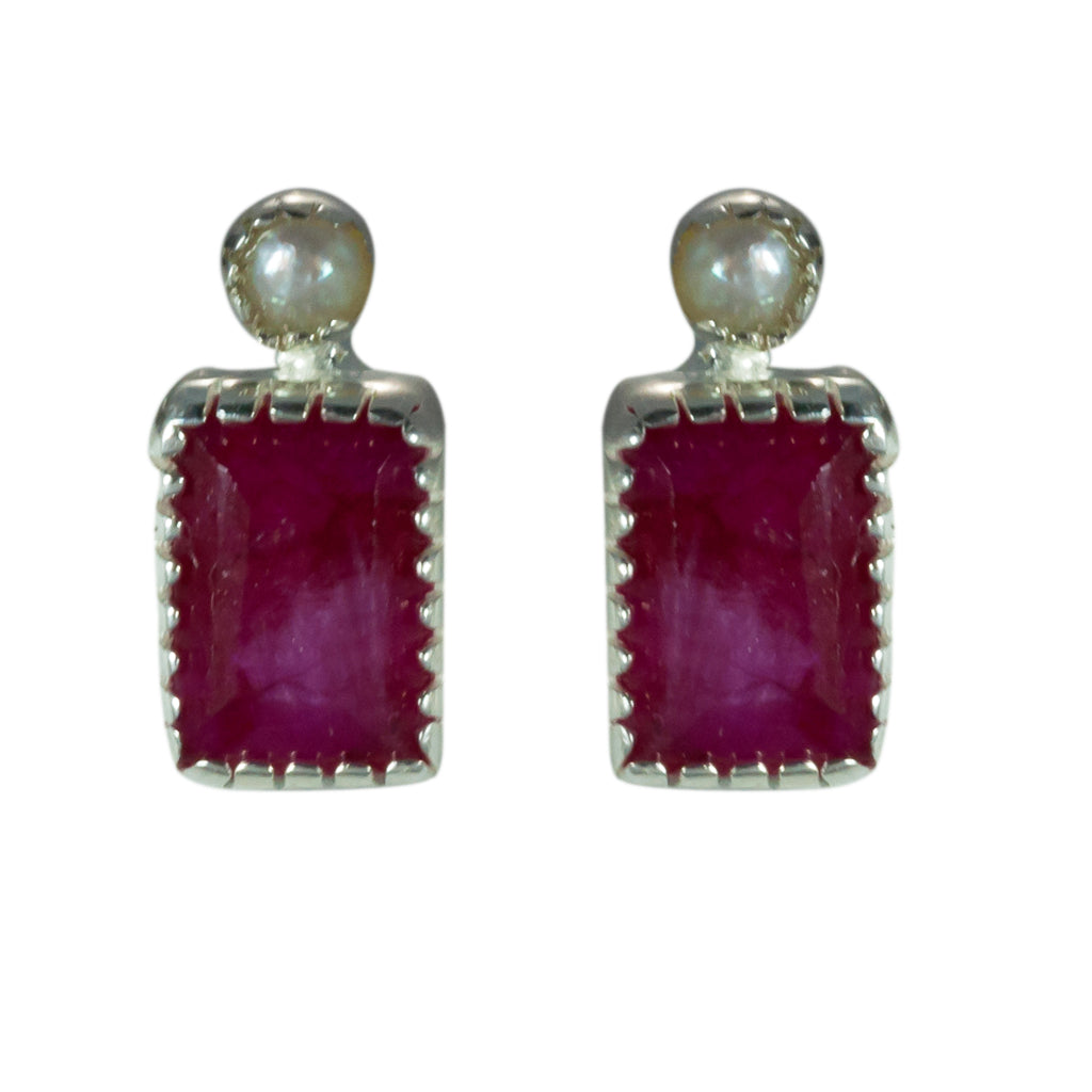 Pearl ruby affordable rectangle post earring delicate itsy 