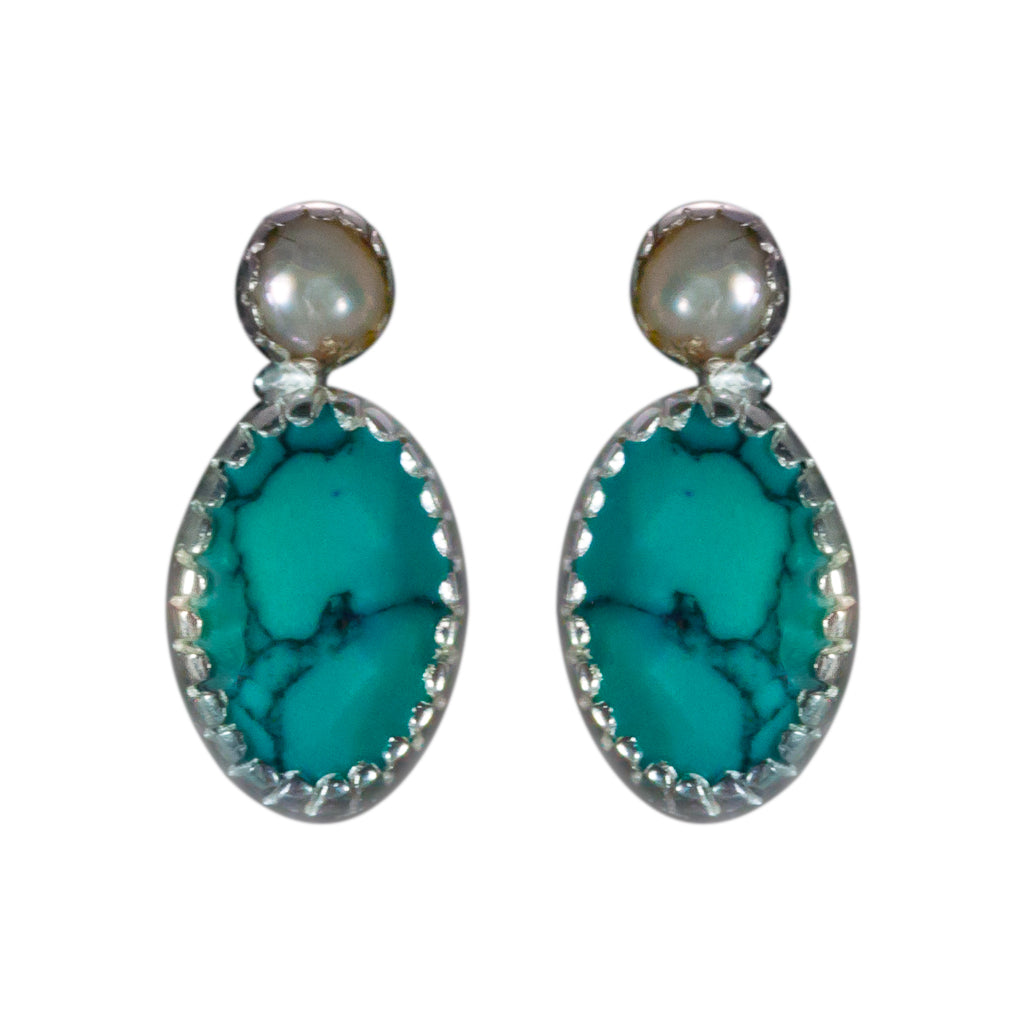 Pearl Turquoise Silver oval post earring 
