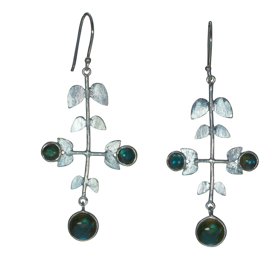 Labradorite stone earring silver floral chandelier 