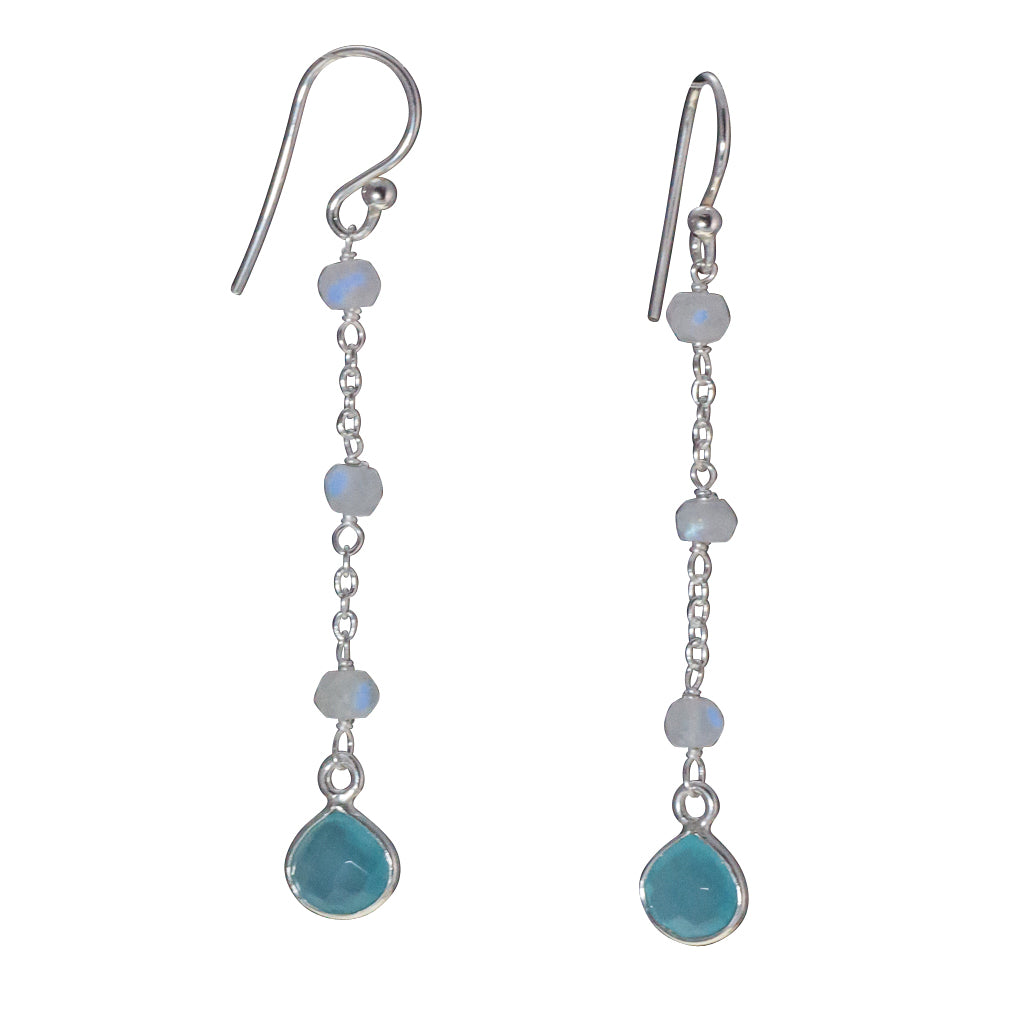 Sky chalcedony blu beads silver earring dangle affordable
