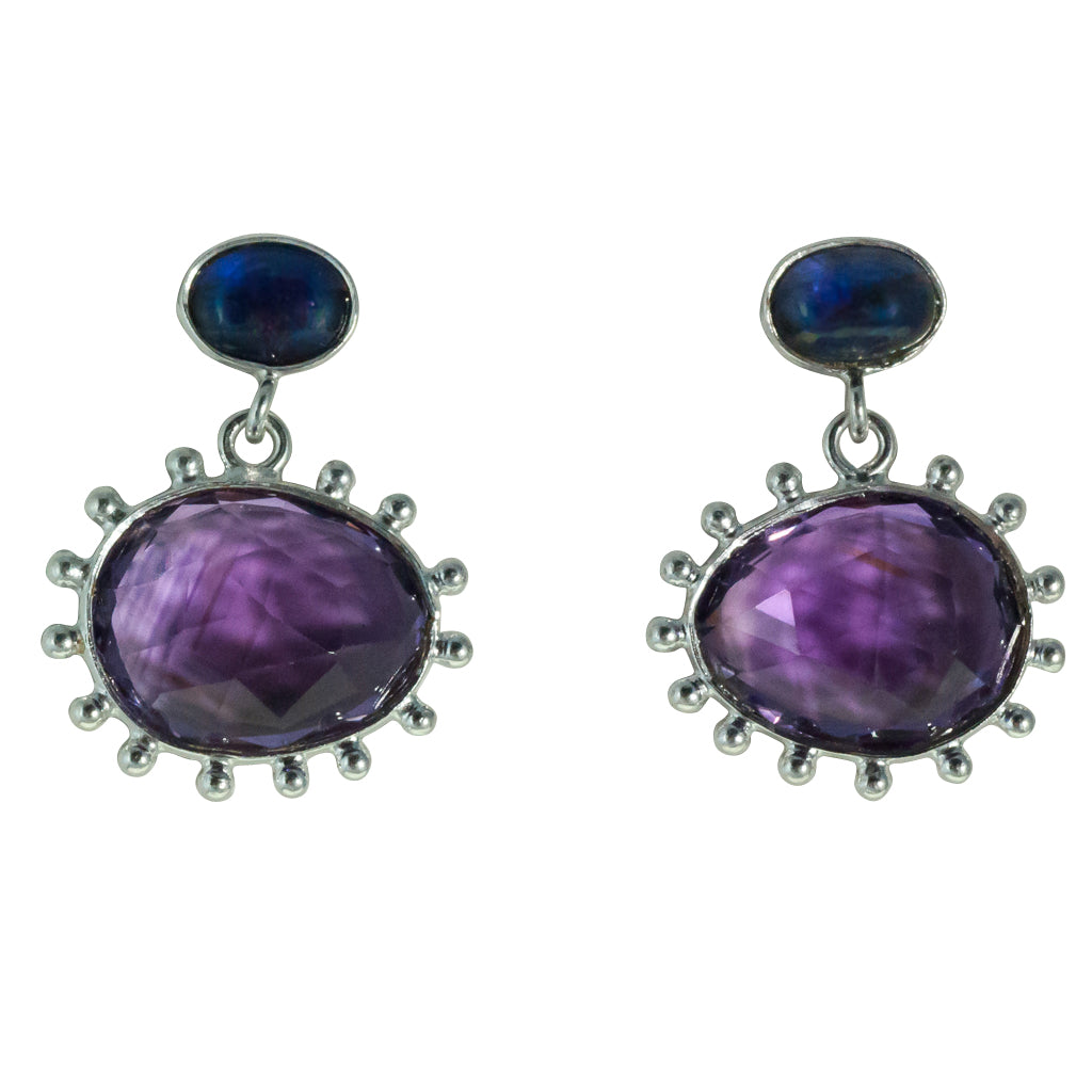 Amethyst peacock egg earring silver affordable