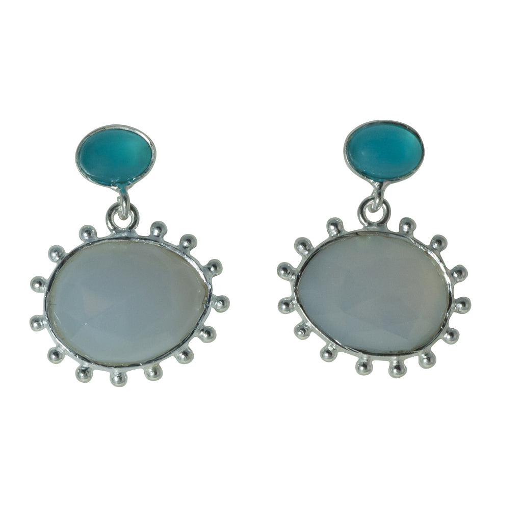 Powder chalcedony silver peacock egg affordable earring