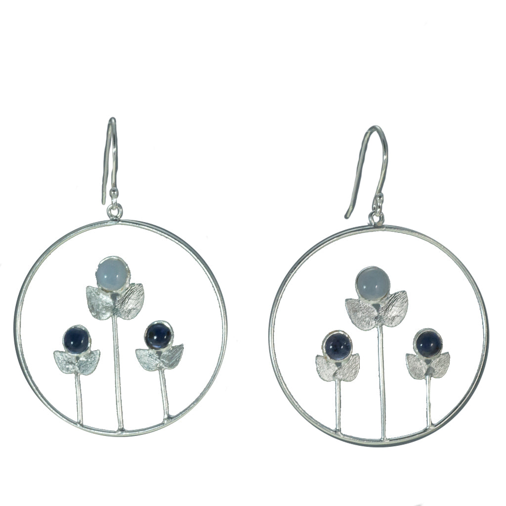 Silver Dangle Earring powder chalcedony affordable floral jewelry flower