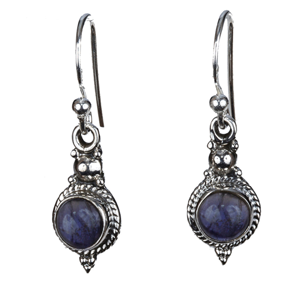 Iolite silver small round dangle earring 