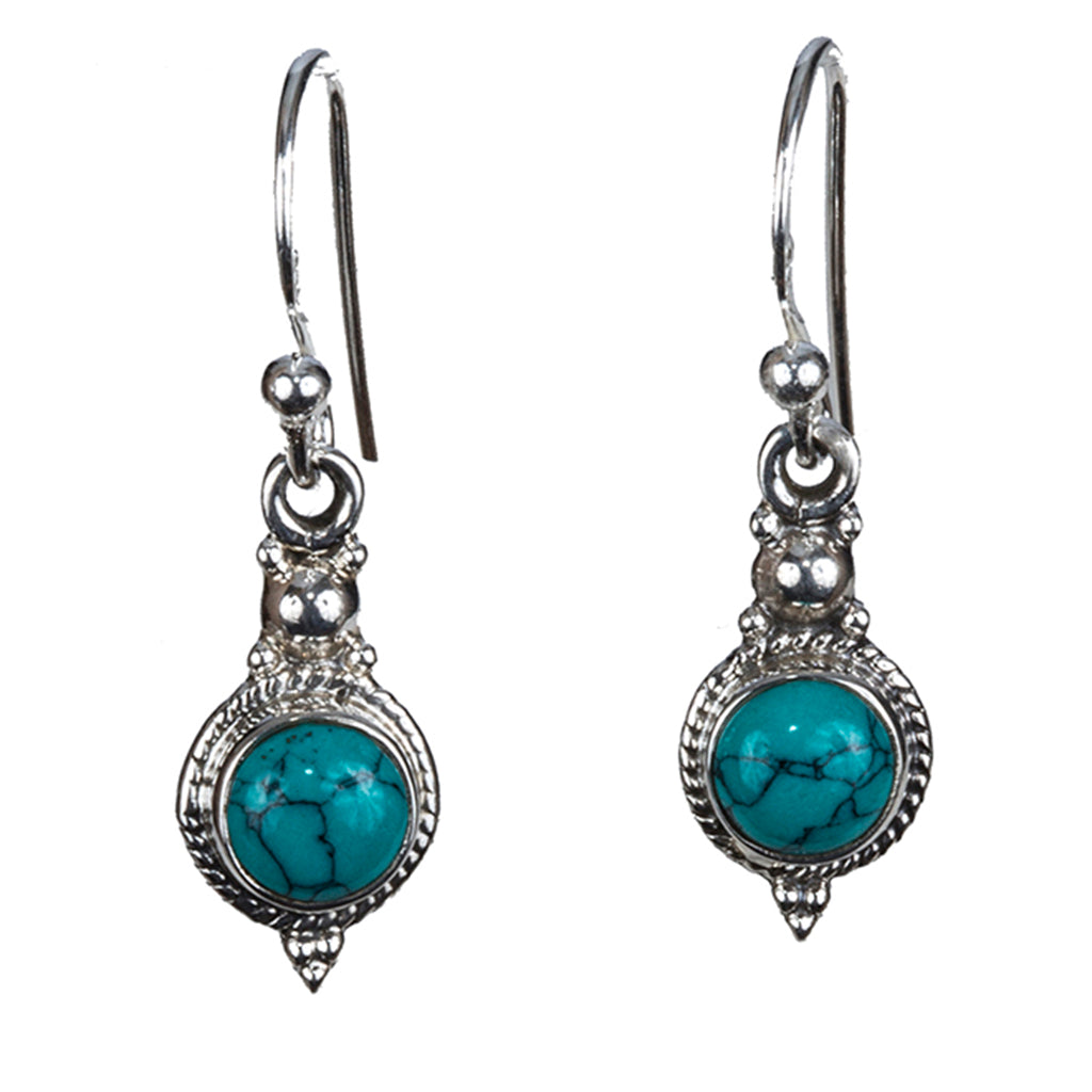 Turquoise silver boho style dangle earring 
