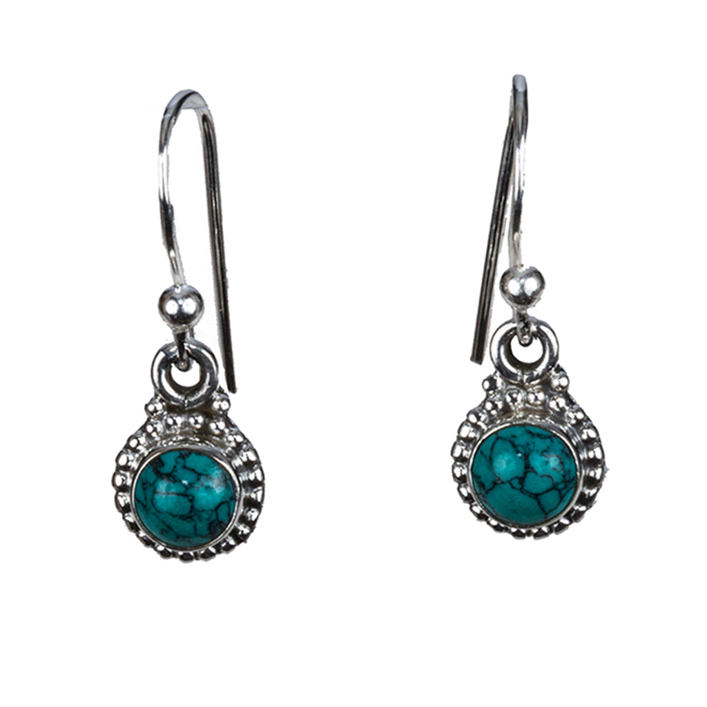 Turquoise earring small silver dangle boho style 
