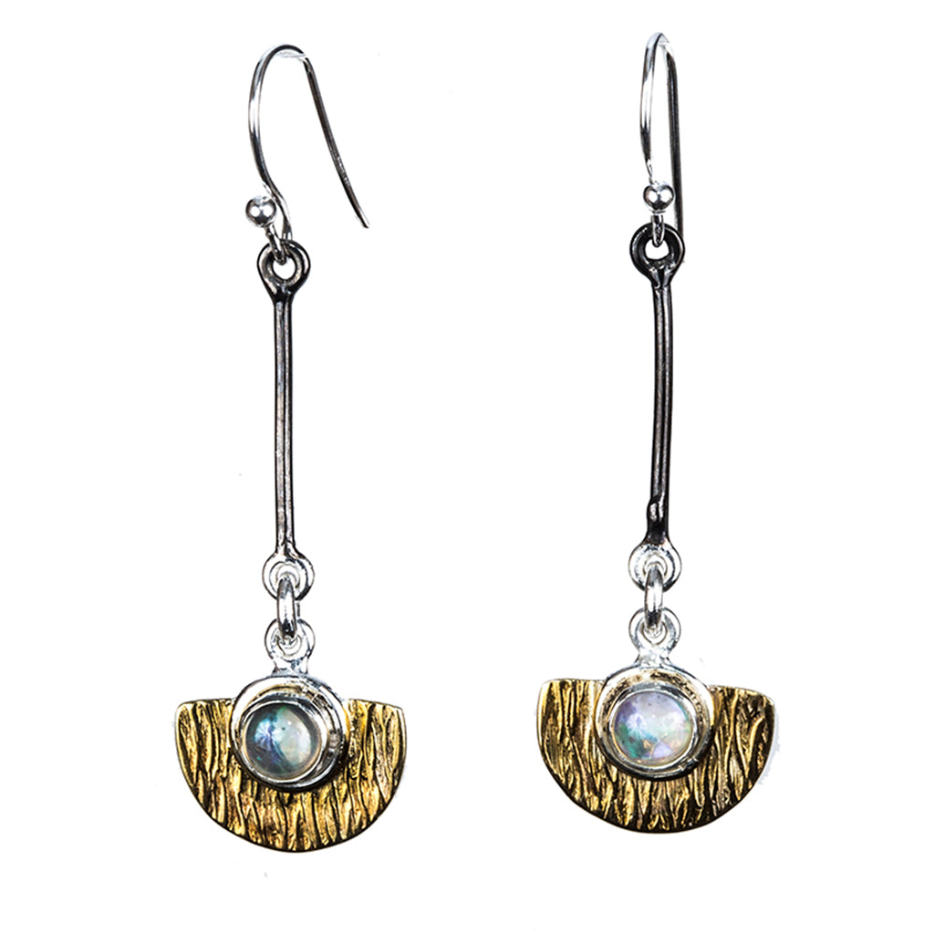 Silver vermeil affordable earring half circle opal stone dangle 