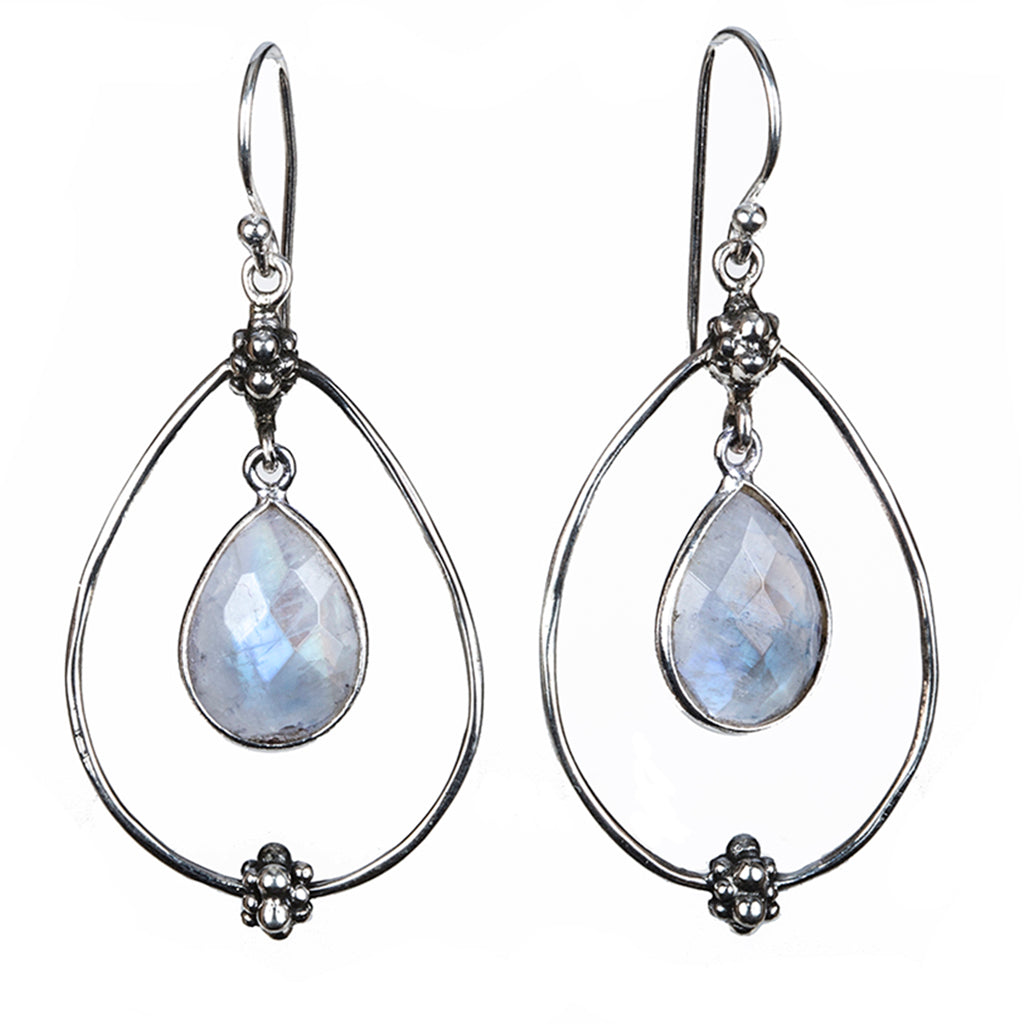 Chevaux silver drop rainbow moonstone earring